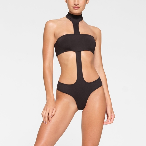 NWT SKIMS SWIM CUT OUT HALTER MONOKINI IN ONYX - Picture 2 of 8